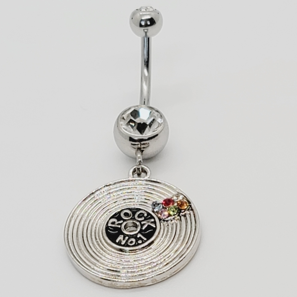 Sterling Silver Belly button Ring Lp disk rock#1